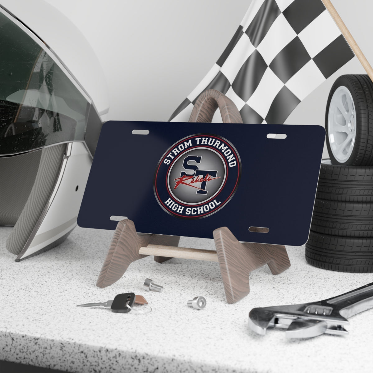 Blue Rebels Crest Vanity Plate — School License Plate
