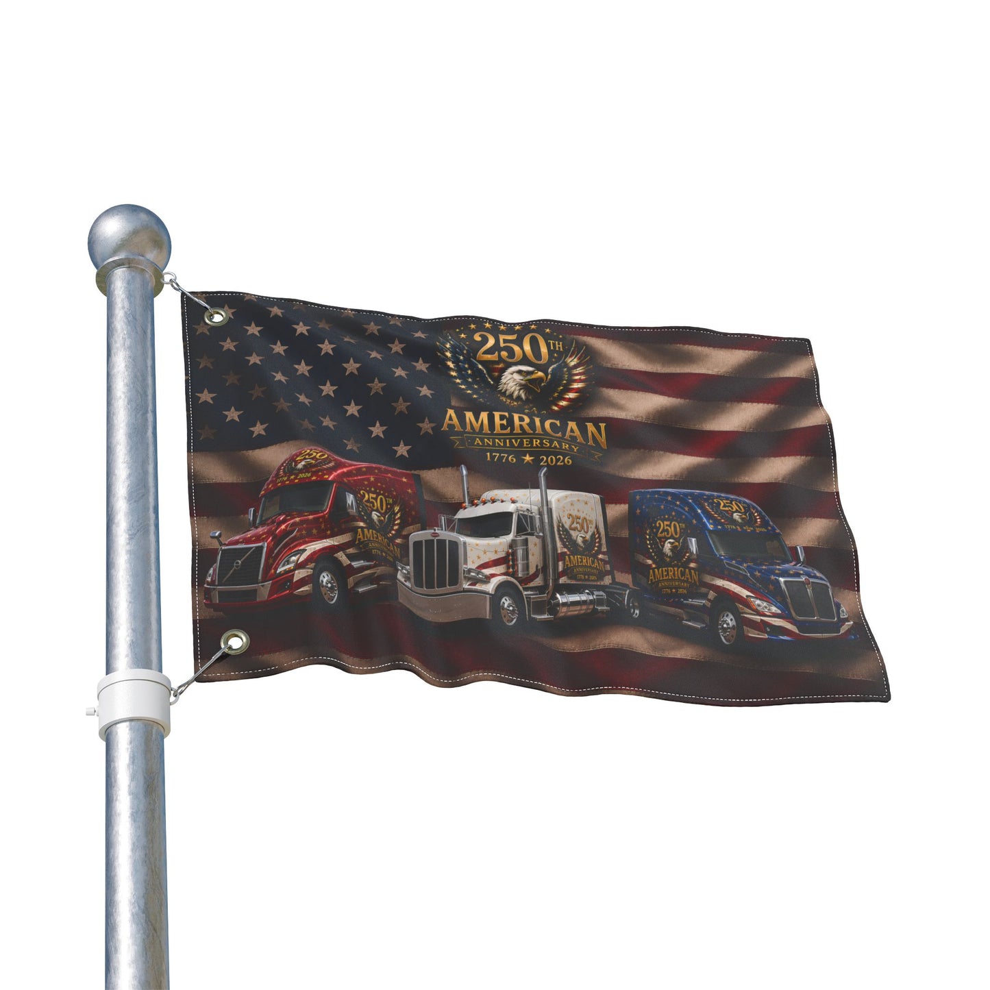 250th American Flag — Double-Sided Truckers’ Flag (Patriotic Semi-Truck Design)