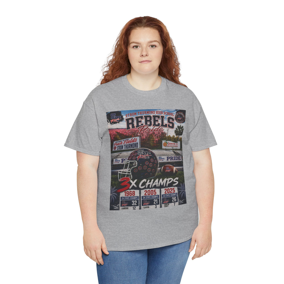 Rebels Football Champs T-Shirt — 3x Champs w/custom text on back