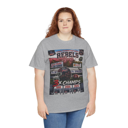 Rebels Football Champs T-Shirt — 3x Champs w/custom text on back