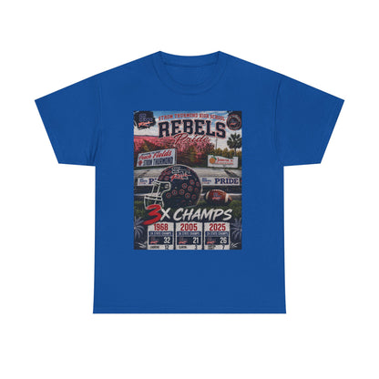 Rebels Football Championship Tee – "3x Champs" Team Pride Shirt