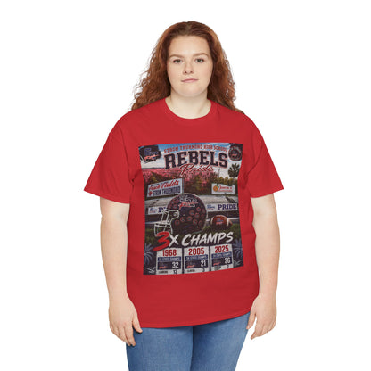 Rebels Football Champs T-Shirt — 3x Champs w/custom text on back