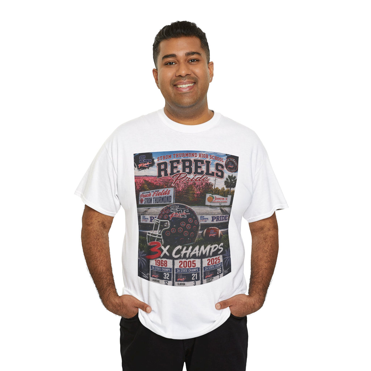 Rebels Football Champs T-Shirt — 3x Champs w/custom text on back
