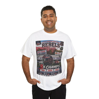 Rebels Football Champs T-Shirt — 3x Champs w/custom text on back
