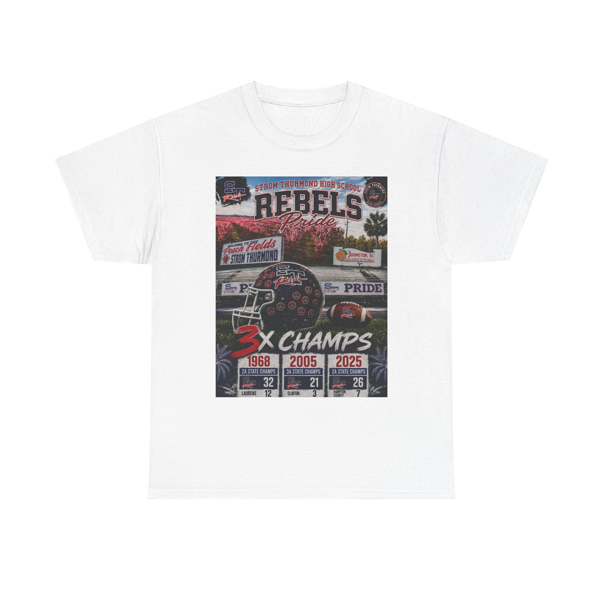 Rebels Football Champs T-Shirt — 3x Champs w/custom text on back