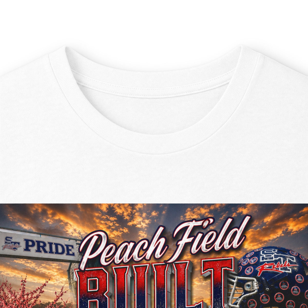 Peach Field Built w/Moto on back or customize your own text on back