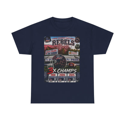 Rebels Football Championship Tee – "3x Champs" Team Pride Shirt