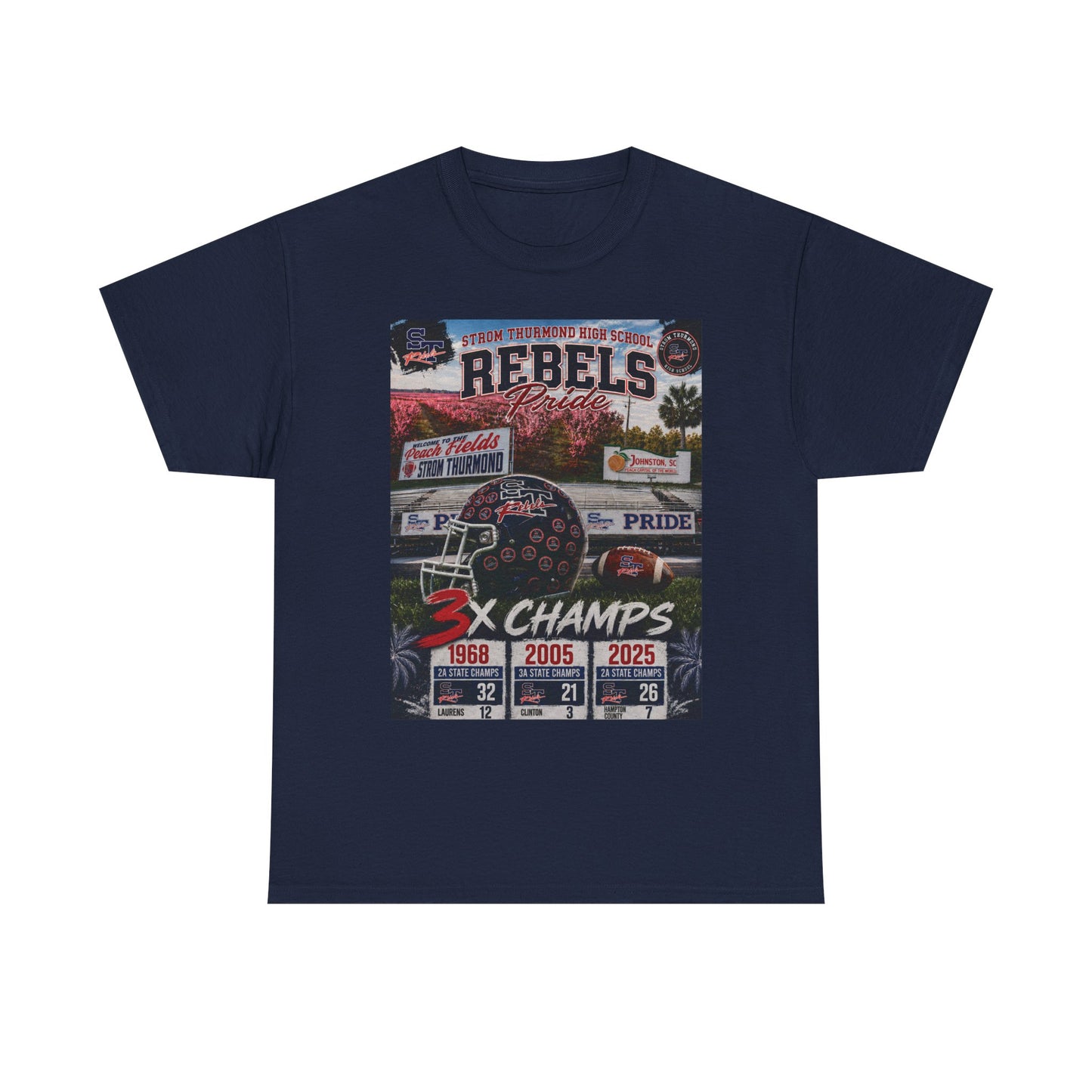 Rebels Football Champs T-Shirt — 3x Champs w/custom text on back