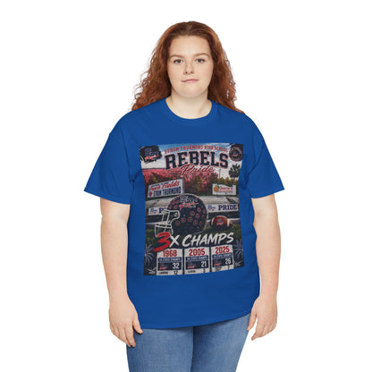 Rebels Football Champs T-Shirt — 3x Champs w/custom text on back