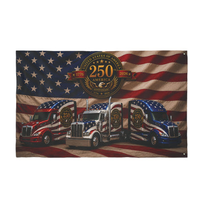 250th Anniversary Patriotic Truckers Flag — Double-Sided American Flag with Semi Trucks