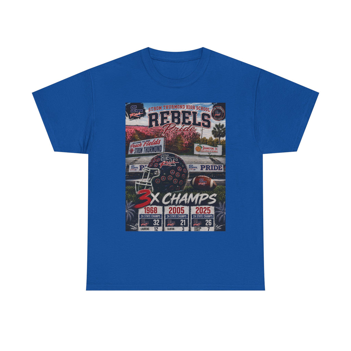 Rebels Football Champs T-Shirt — 3x Champs w/custom text on back