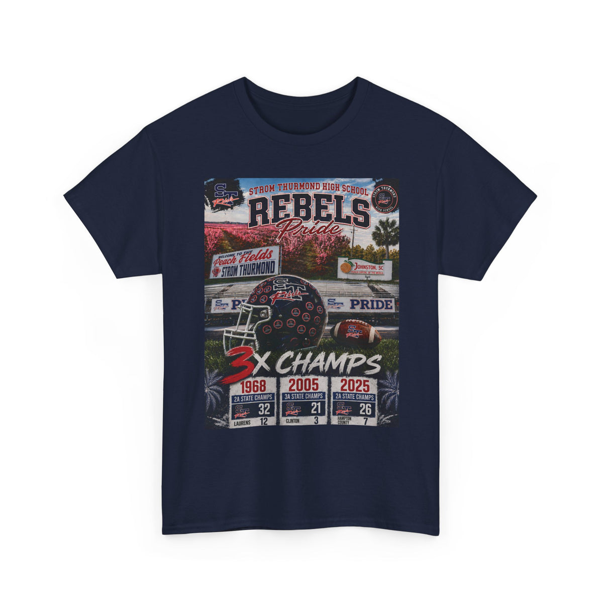 Rebels Football Champs T-Shirt — 3x Champs w/custom text on back