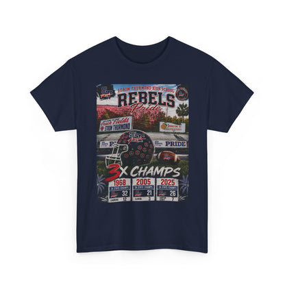 Rebels Football Champs T-Shirt — 3x Champs w/custom text on back
