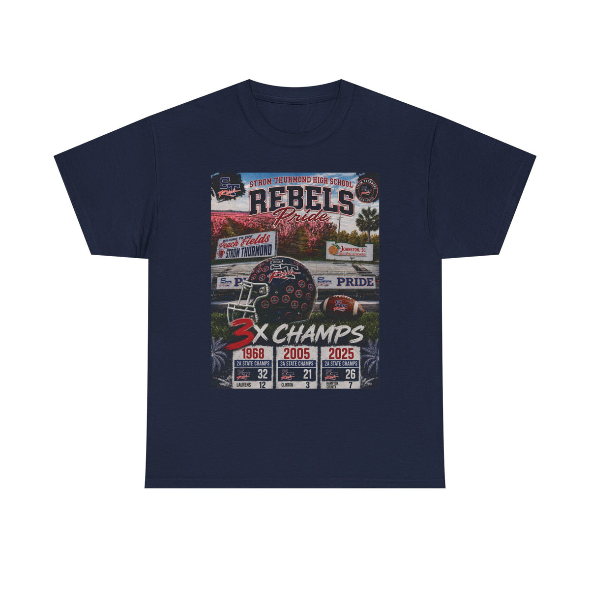 Rebels Football Champs T-Shirt — 3x Champs w/custom text on back