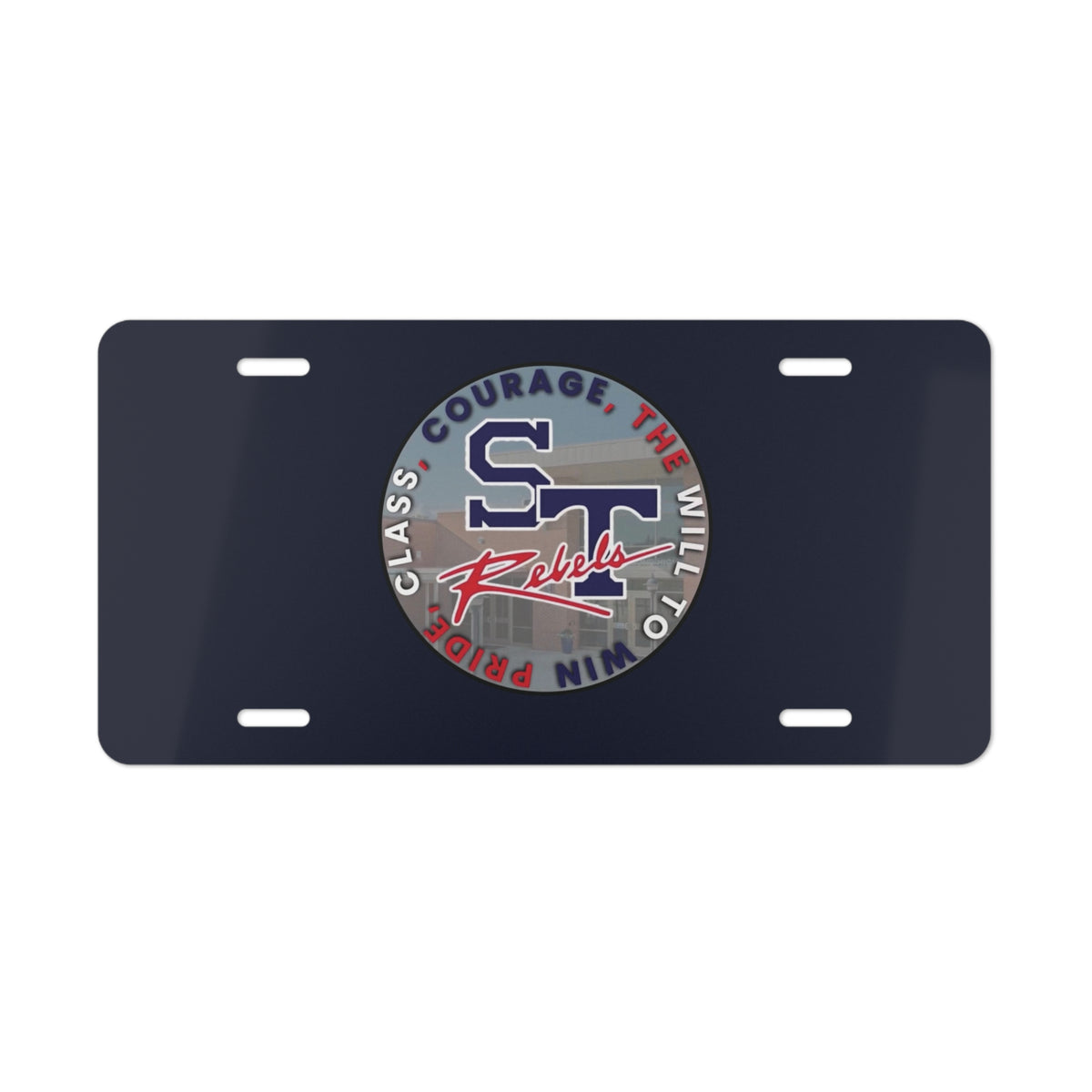 Blue Rebels Crest Vanity Plate — School Spirit License Plate