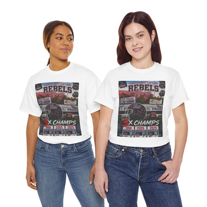 Rebels Football Champs T-Shirt — 3x Champs w/custom text on back