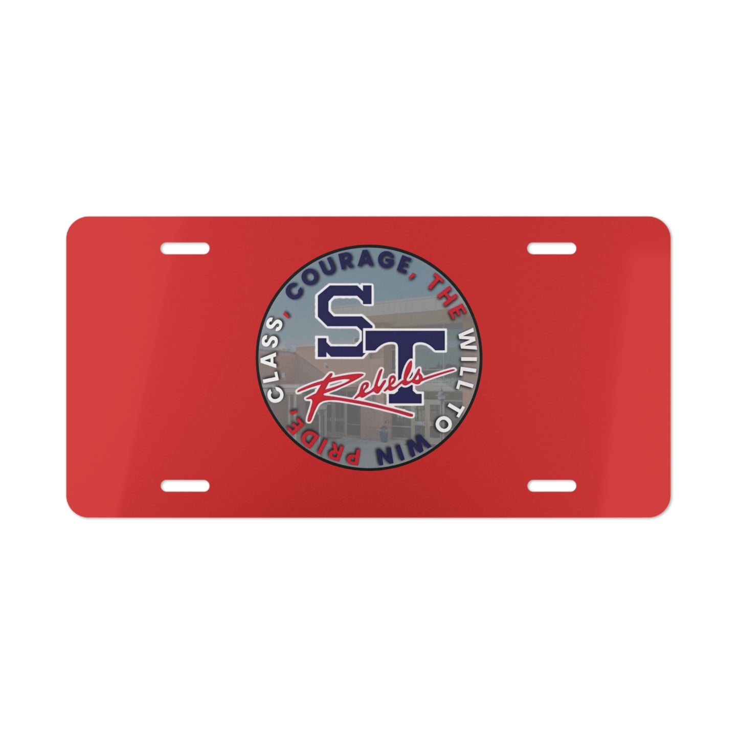 Red Rebels Crest Vanity Plate — School Spirit License Plate