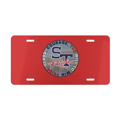 Red Rebels Crest Vanity Plate — School Spirit License Plate