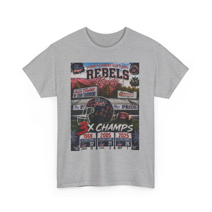 Rebels Football Championship Tee – "3x Champs" Team Pride Shirt