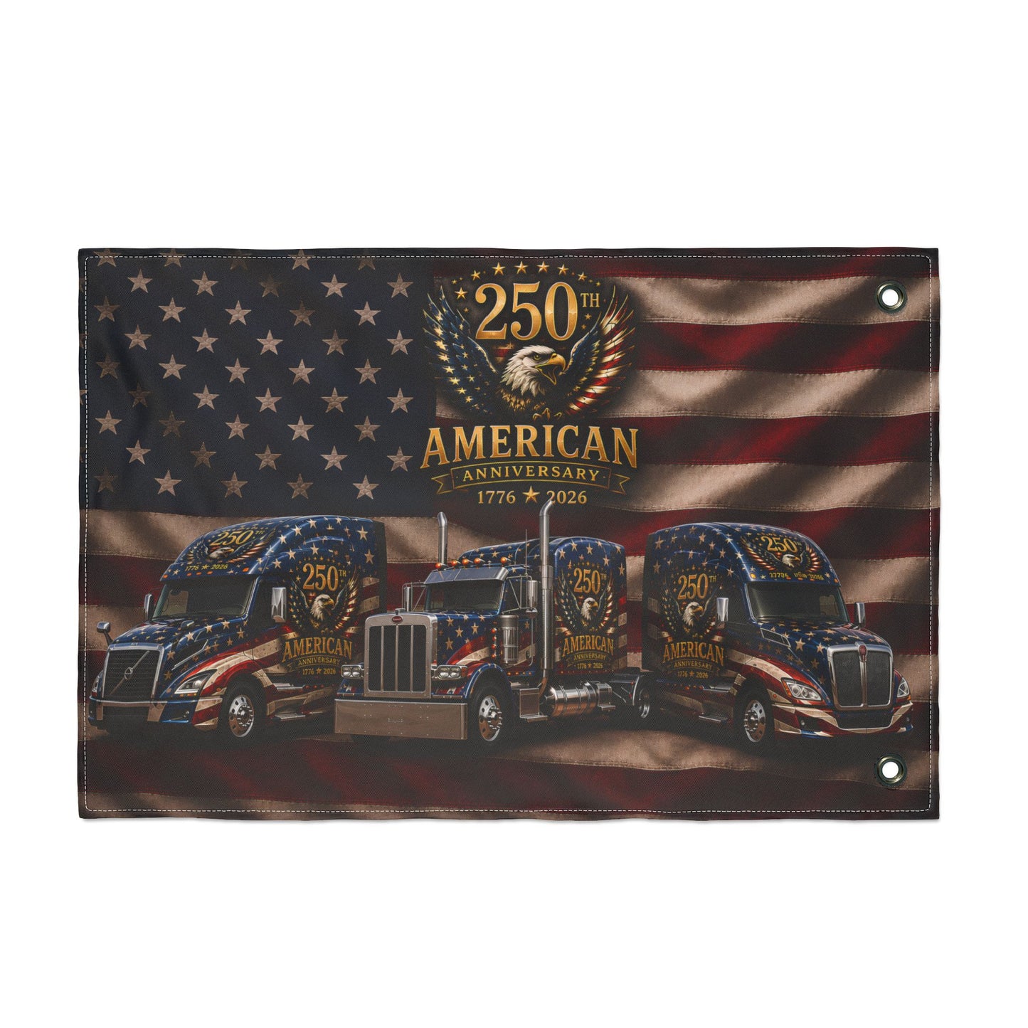 American Truckers 250th Anniversary Double-Sided Flag — Patriotic Eagle & Semi Truck Design