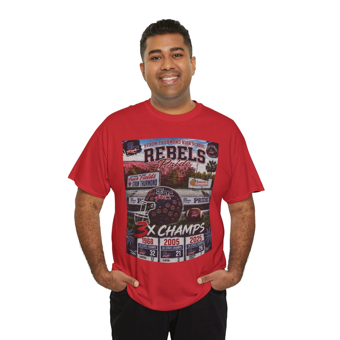 Rebels Football Champs T-Shirt — 3x Champs w/custom text on back