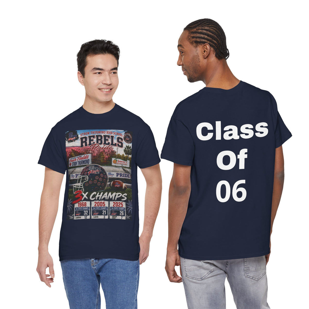 Rebels Football Champs T-Shirt — 3x Champs w/custom text on back