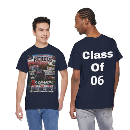 Rebels Football Champs T-Shirt — 3x Champs w/custom text on back