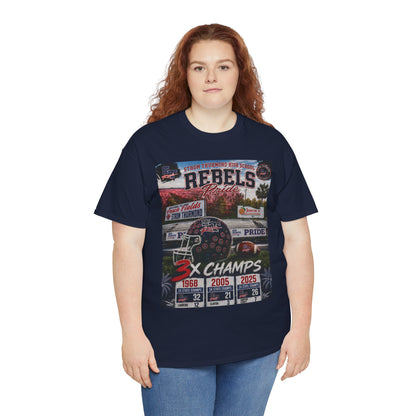 Rebels Football Champs T-Shirt — 3x Champs w/custom text on back