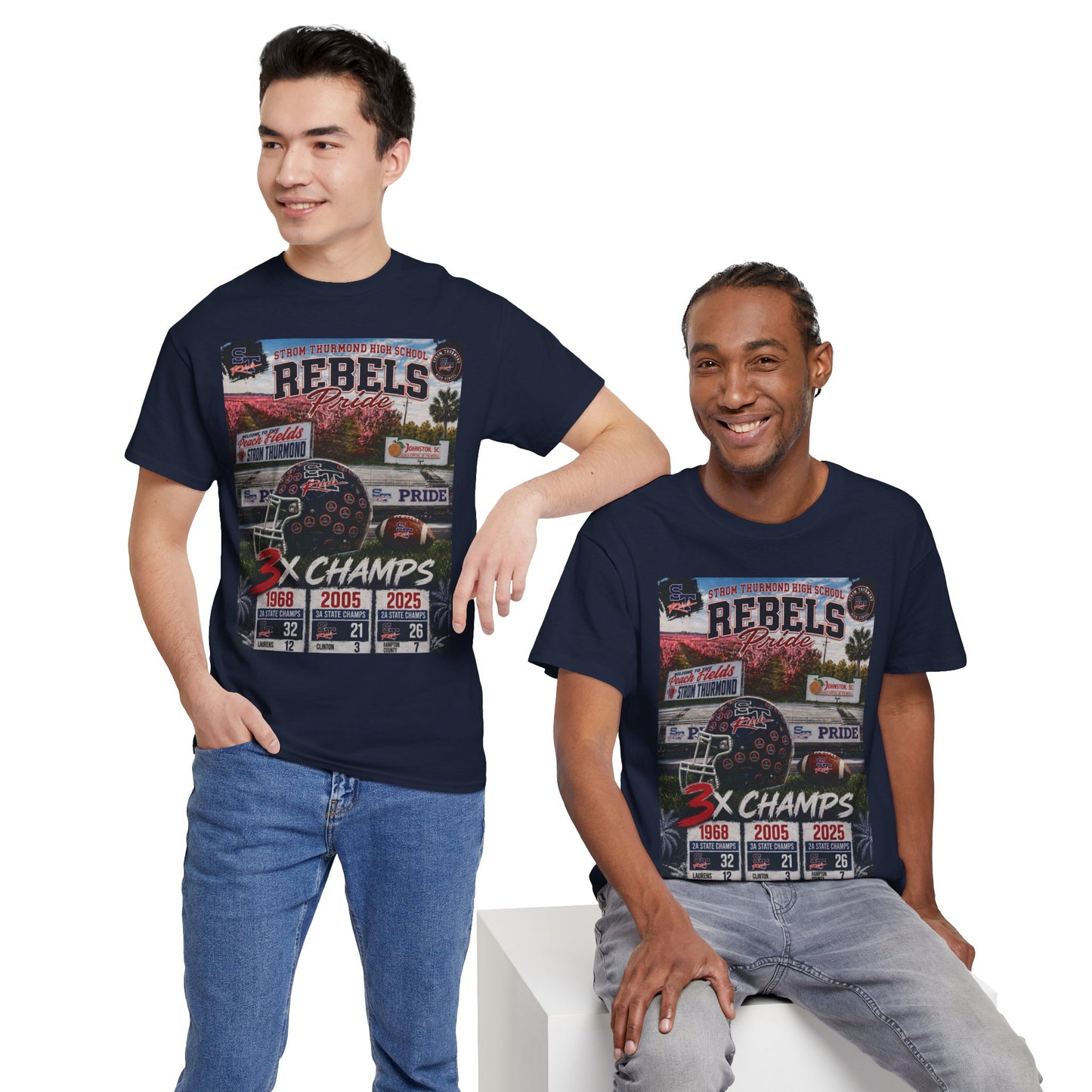 Rebels Football Champs T-Shirt — 3x Champs w/custom text on back