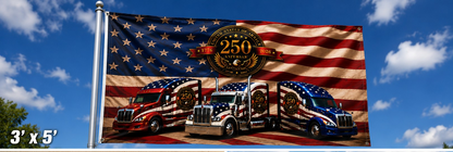 250th Anniversary Patriotic Truckers Flag — Double-Sided American Flag with Semi Trucks