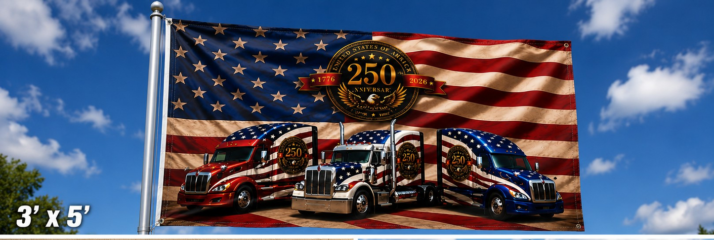 American Patriot Semi Truck Flag — 250th Year Double-Sided Flag