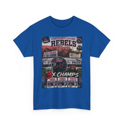 Rebels Football Champs T-Shirt — 3x Champs w/custom text on back