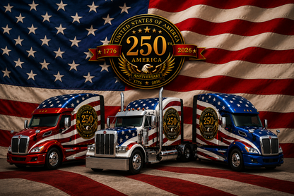 250th Anniversary Patriotic Truckers Flag — Double-Sided American Flag with Semi Trucks