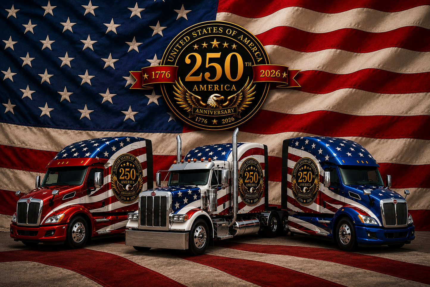 American Patriot Semi Truck Flag — 250th Year Double-Sided Flag