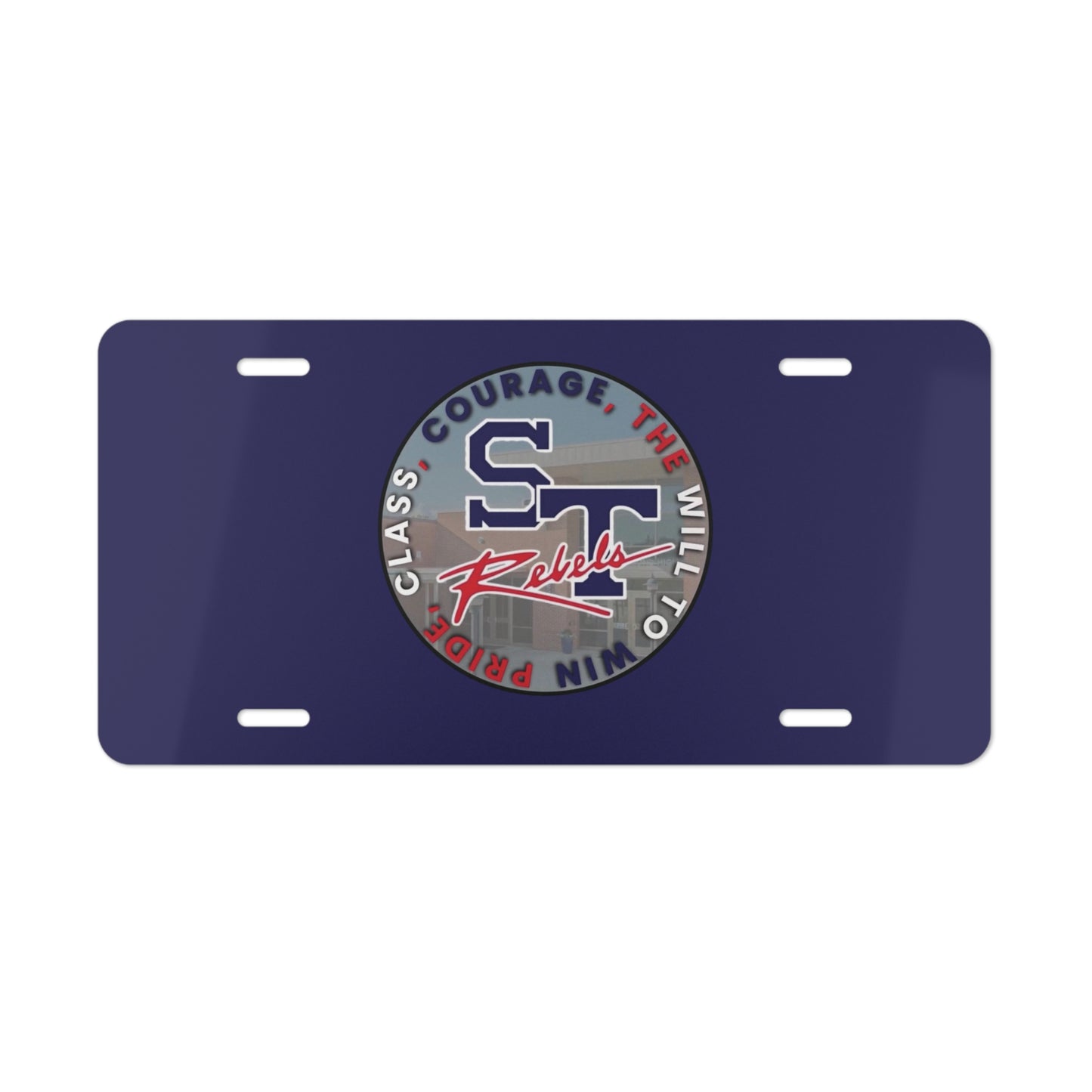 Blue Rebels Crest Vanity Plate — School Spirit License Plate