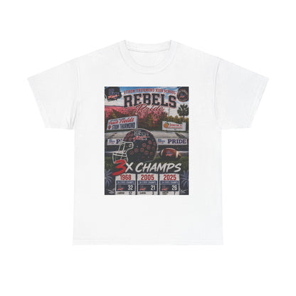 Rebels Football Championship Tee – "3x Champs" Team Pride Shirt