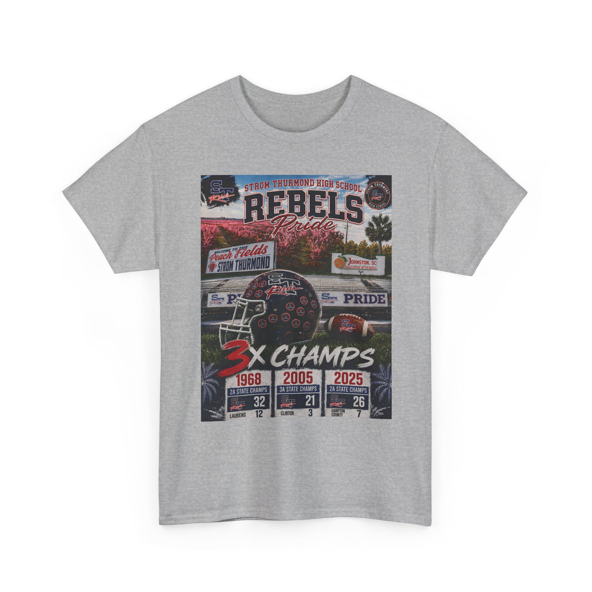 Rebels Football Champs T-Shirt — 3x Champs w/custom text on back