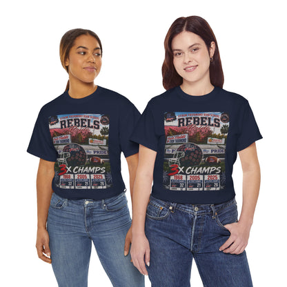 Rebels Football Champs T-Shirt — 3x Champs w/custom text on back