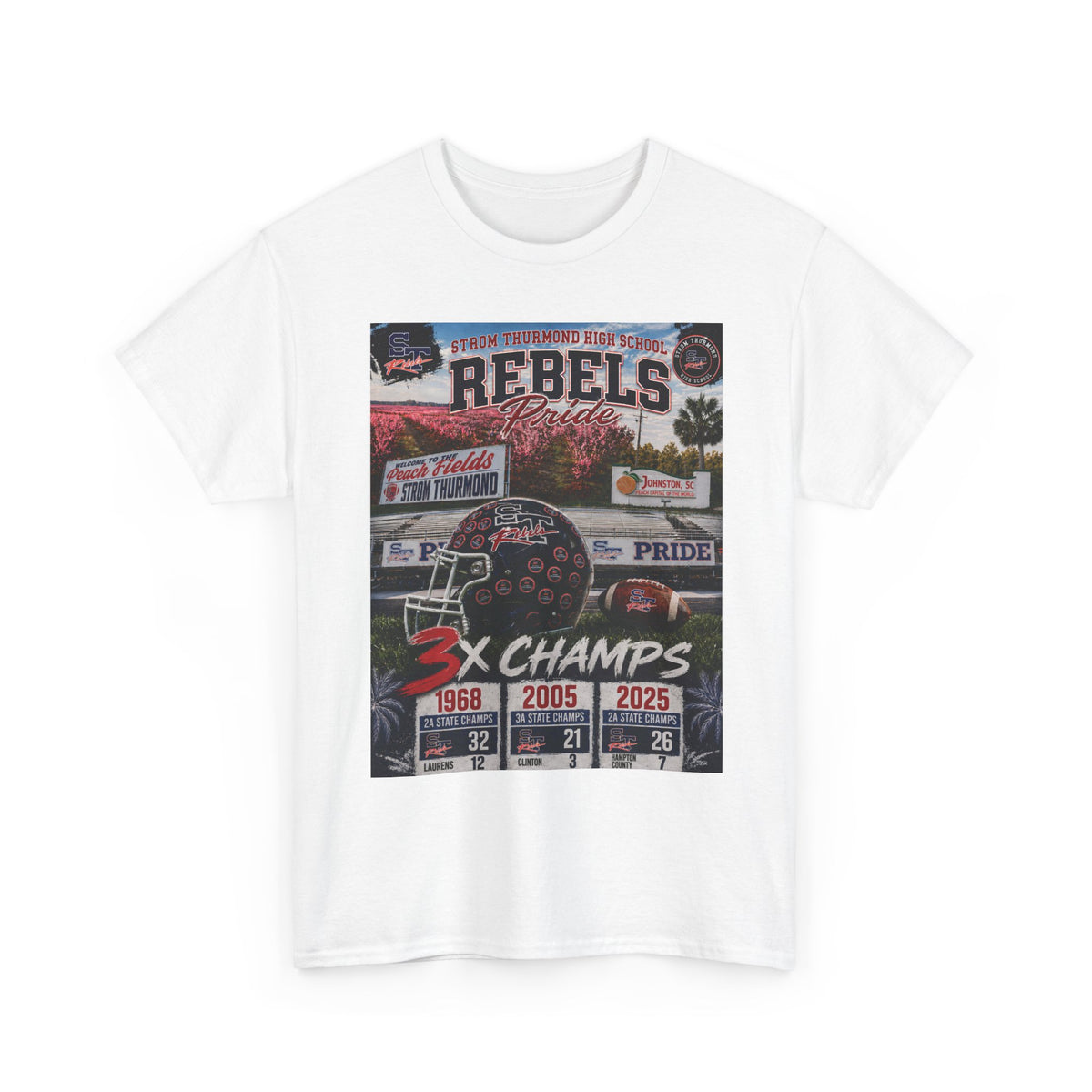 Rebels Football Champs T-Shirt — 3x Champs w/custom text on back