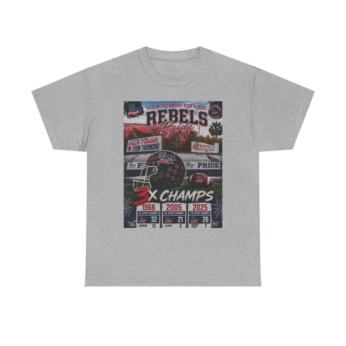 Rebels Football Champs T-Shirt — 3x Champs w/custom text on back
