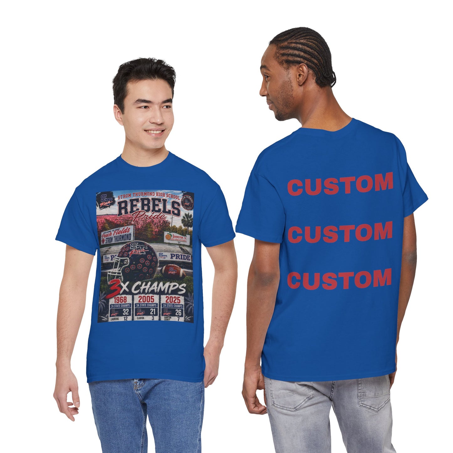 Rebels Football Champs T-Shirt — 3x Champs w/custom text on back