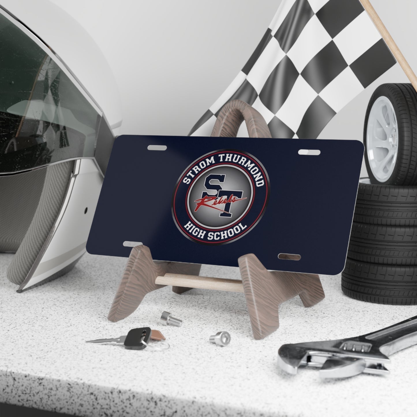 Blue Rebels Crest Vanity Plate — School License Plate