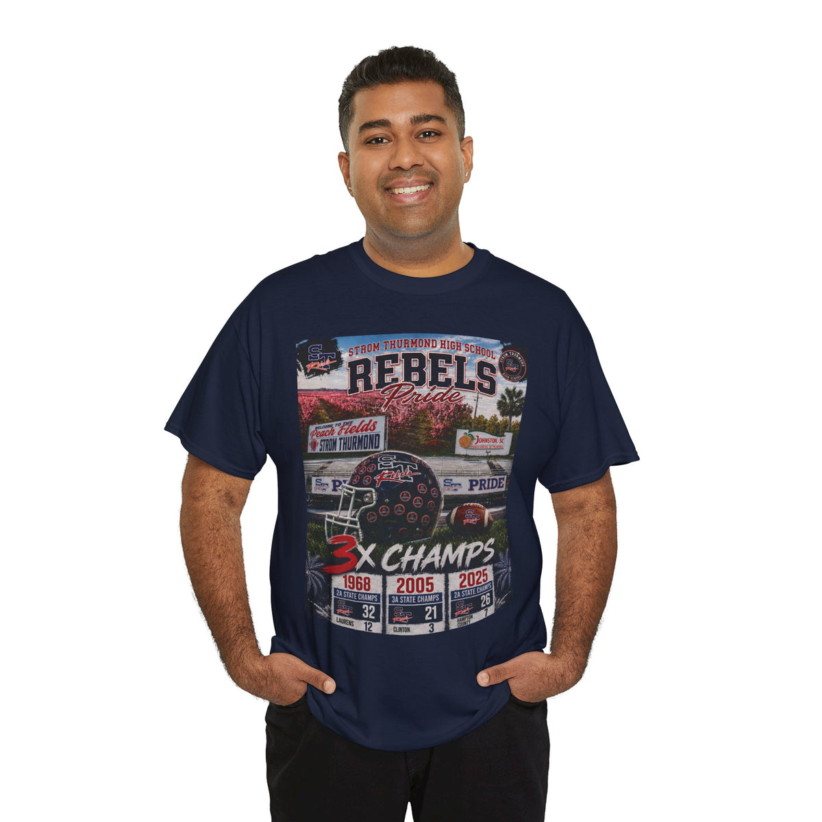 Rebels Football Champs T-Shirt — 3x Champs w/custom text on back