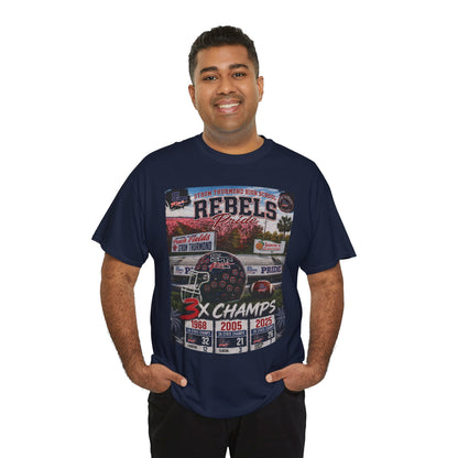 Rebels Football Champs T-Shirt — 3x Champs w/custom text on back