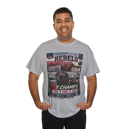 Rebels Football Champs T-Shirt — 3x Champs w/custom text on back