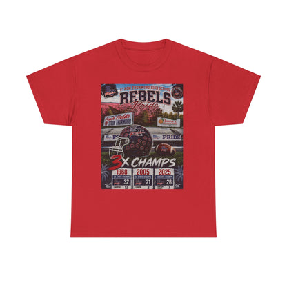 Rebels Football Championship Tee – "3x Champs" Team Pride Shirt