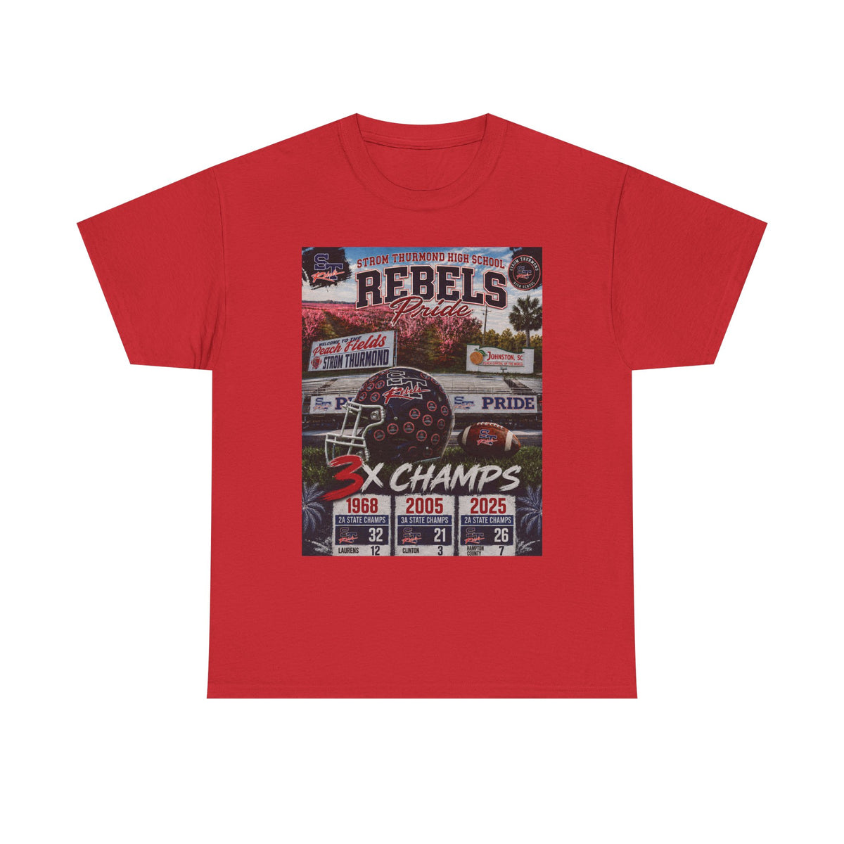 Rebels Football Champs T-Shirt — 3x Champs w/custom text on back