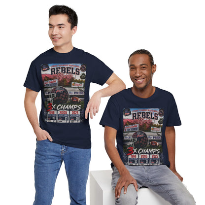 Rebels Football Championship Tee – "3x Champs" Team Pride Shirt