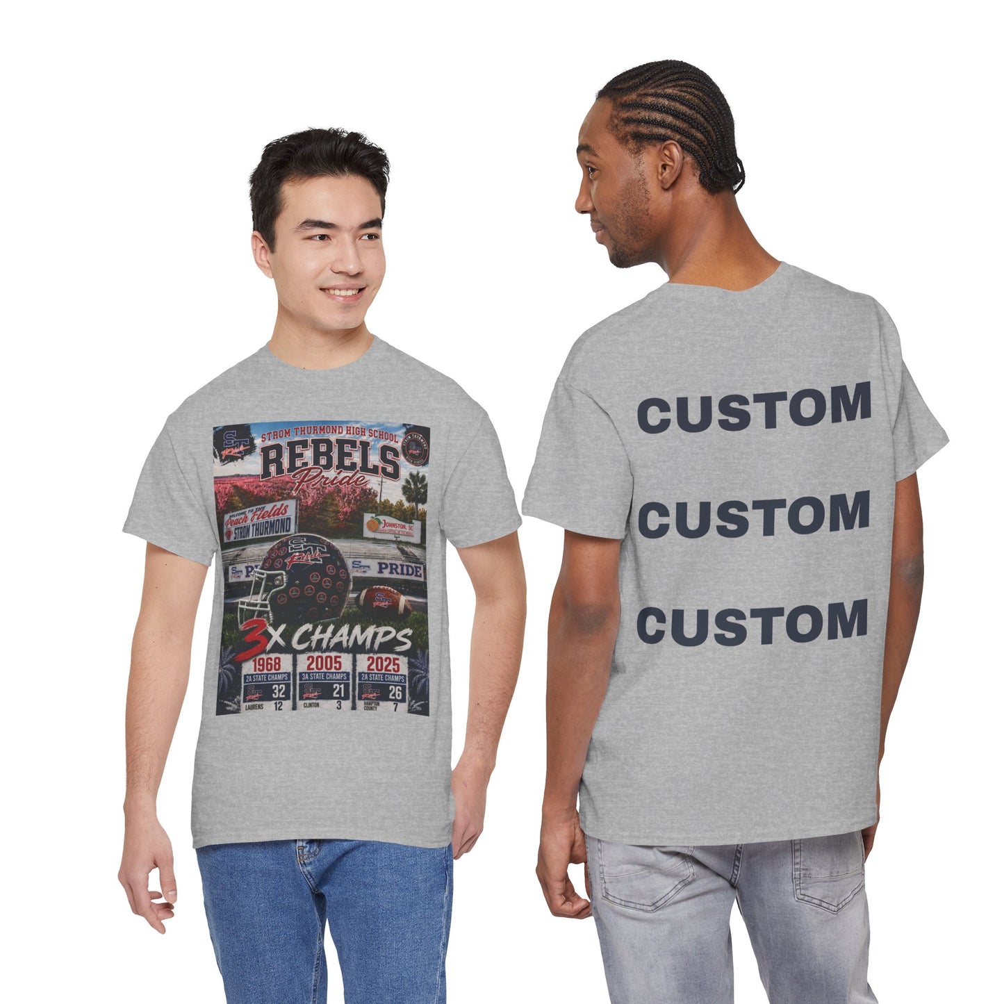 Rebels Football Champs T-Shirt — 3x Champs w/custom text on back
