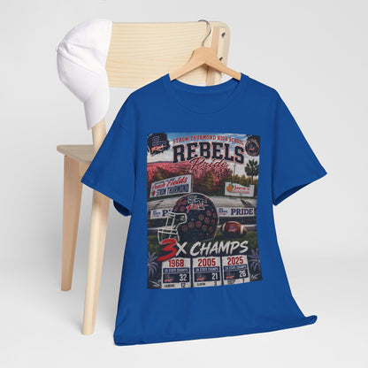 Rebels Football Championship Tee – "3x Champs" Team Pride Shirt
